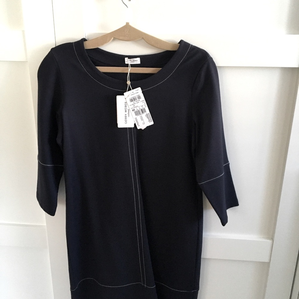 Dark blue with contrast stitches casual  European dress, brand new tags on